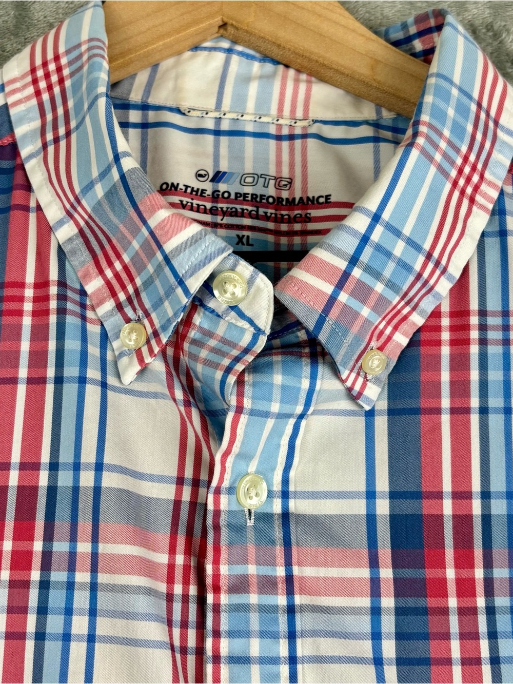 Vineyard Vines On The Go Shirt Mens XL Red Blue Plaid Performance Brrr‎ OTG